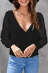 Sexy V Neck Surplice Hollow-Out Sweater With Lace Sleeves